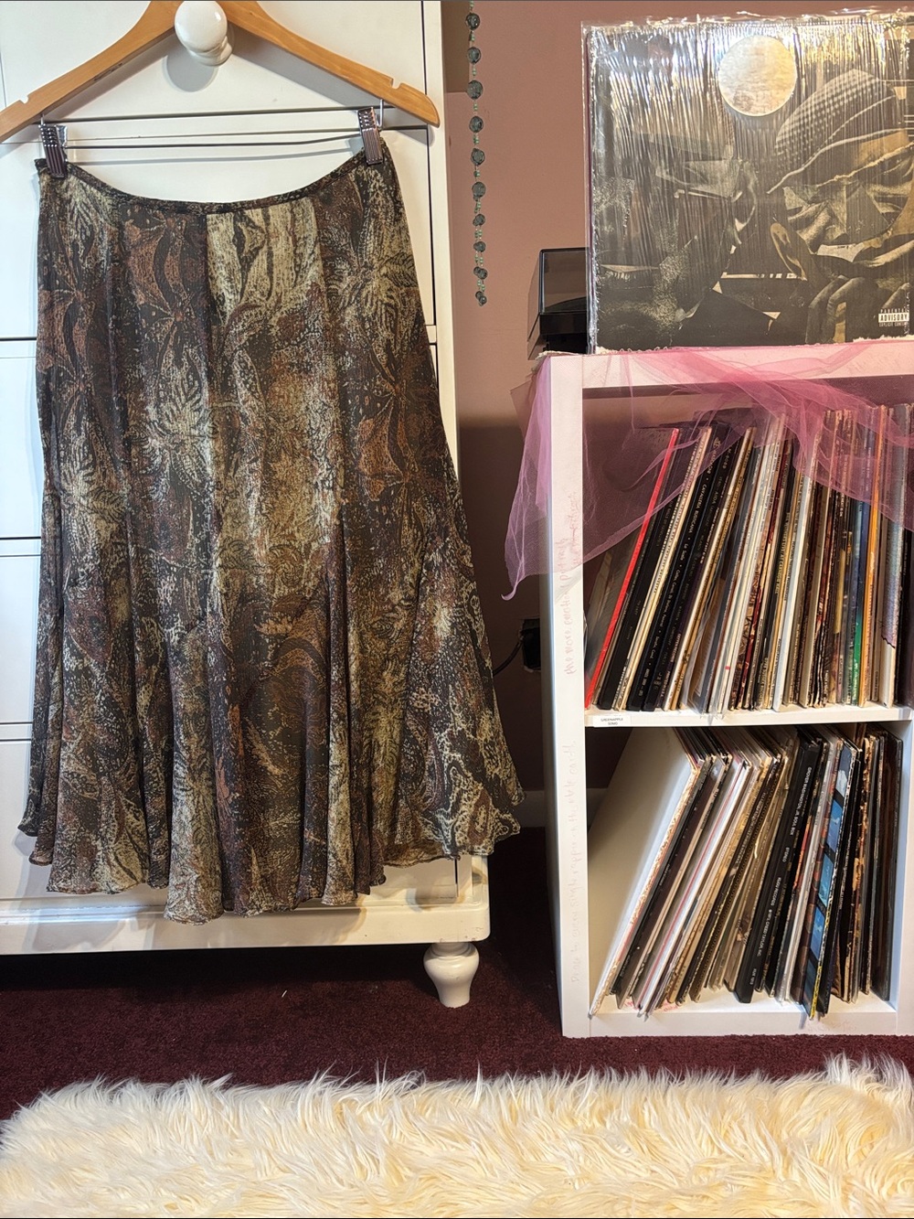 Vintage 100% Silk Y2K Bias Midi Skirt Asymmetrical 90s Brown 10 Maxi Long Green